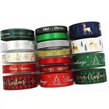 WY401 Wholesale printed colorful merry Christmas satin ribbon roll